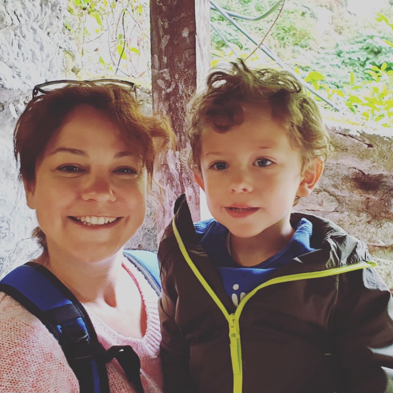 Mum and son about to go into the caves at Wookey Hole