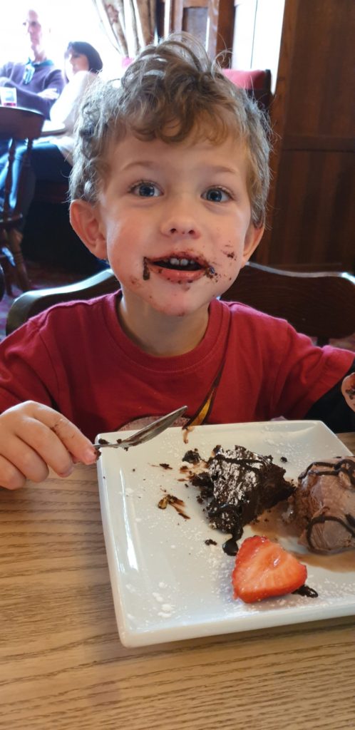 Chocolate brownie at Royal Oak Pub