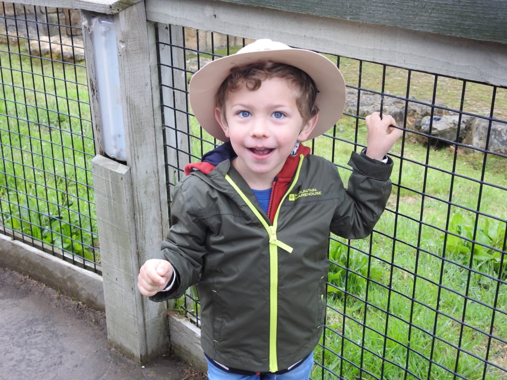 Young boy in Safari hat at Longleat Safari Park