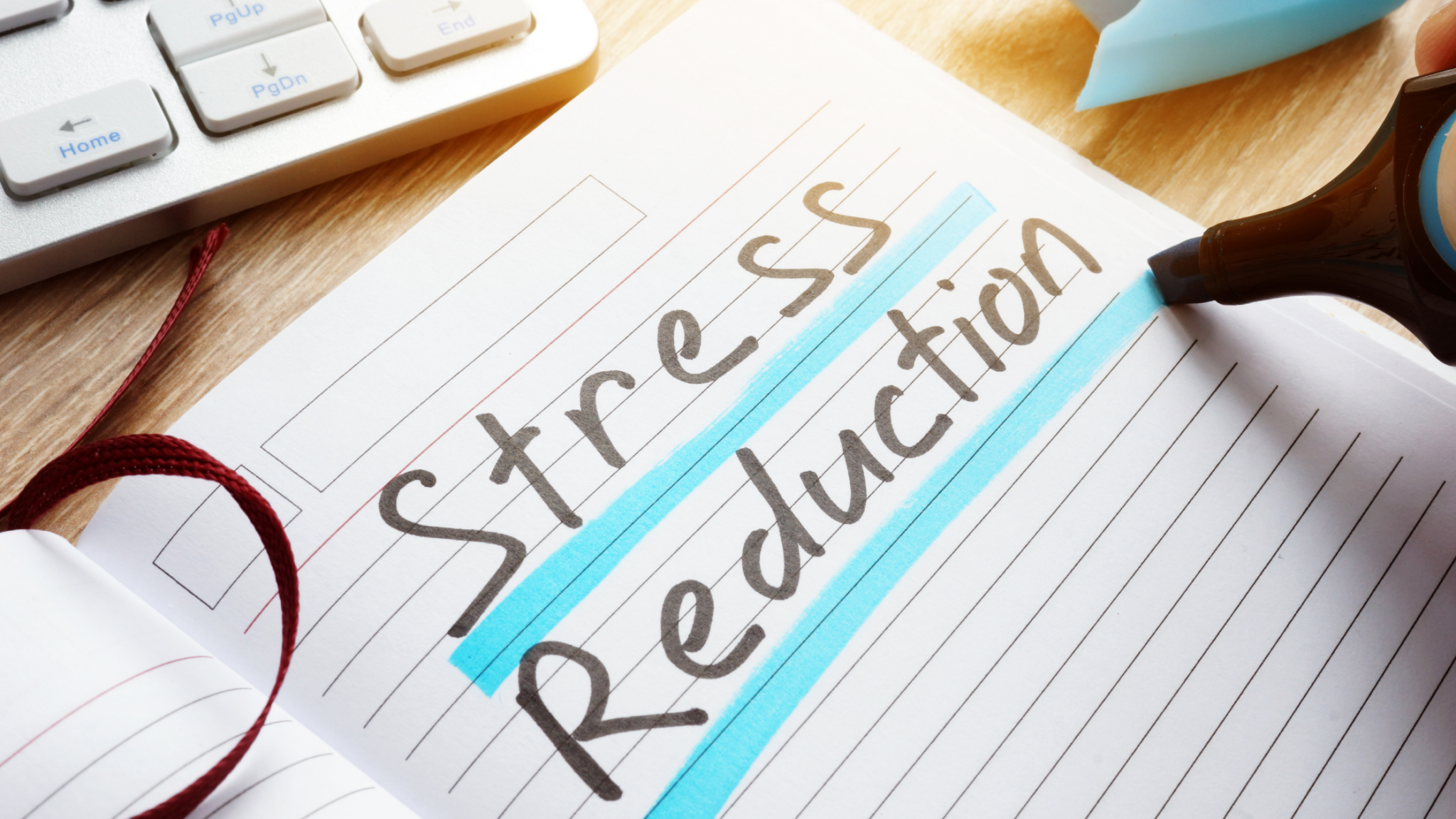 notepad with stress reduction written on it