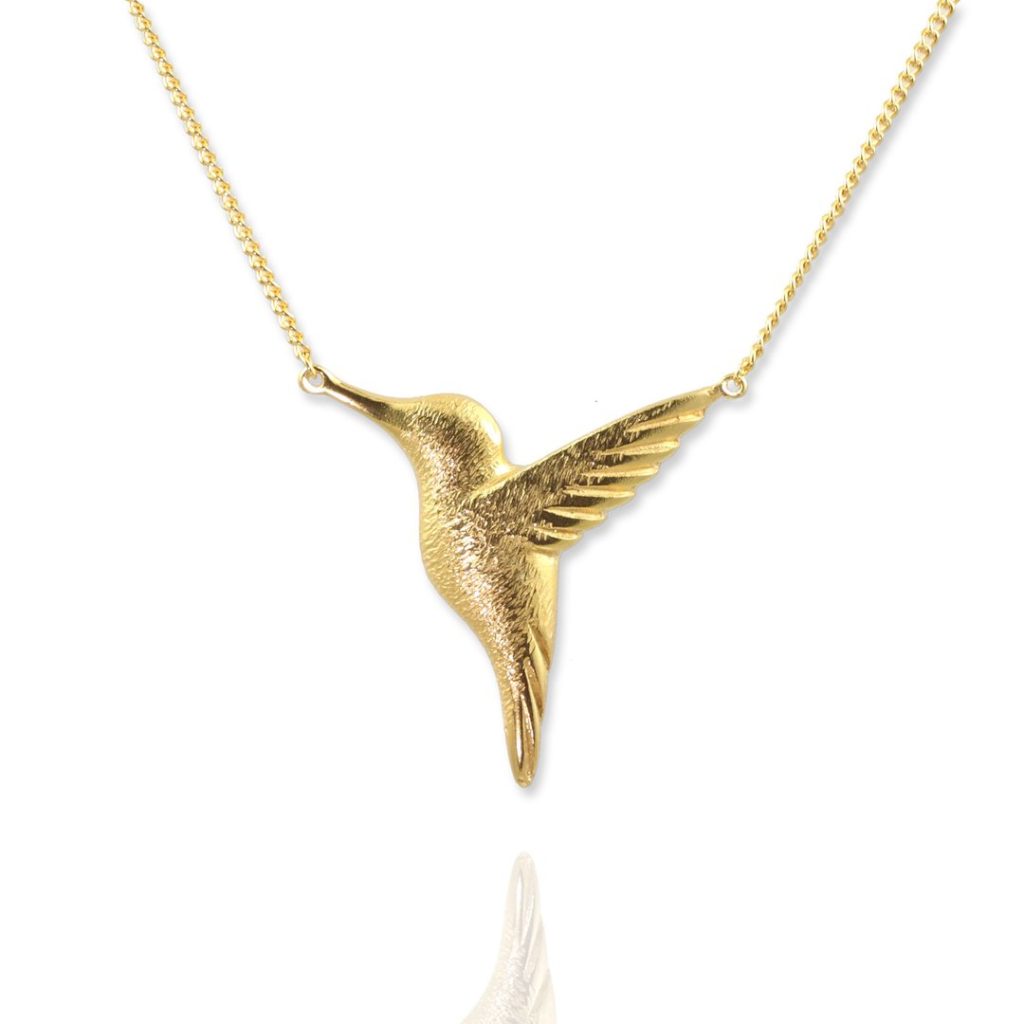Gold plated hummingbird necklace by Jana Rheinhardt