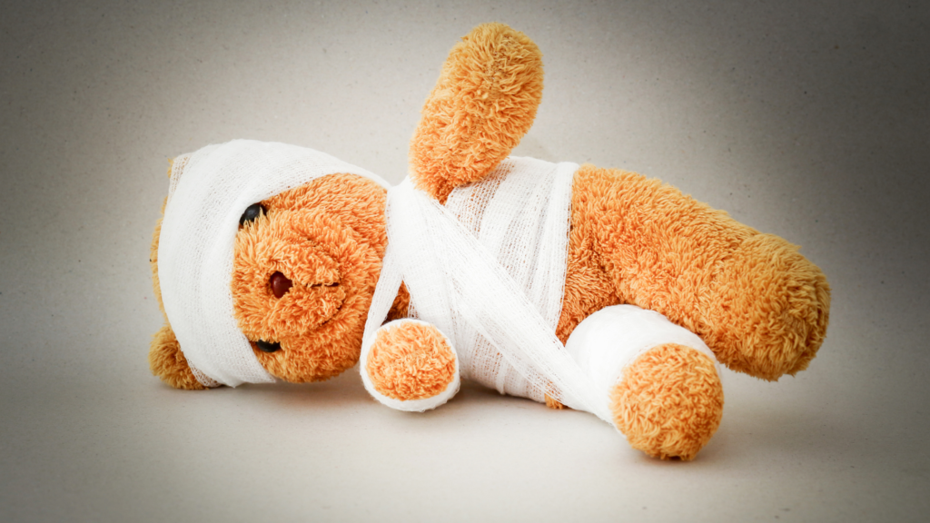 teddy bear in bandages