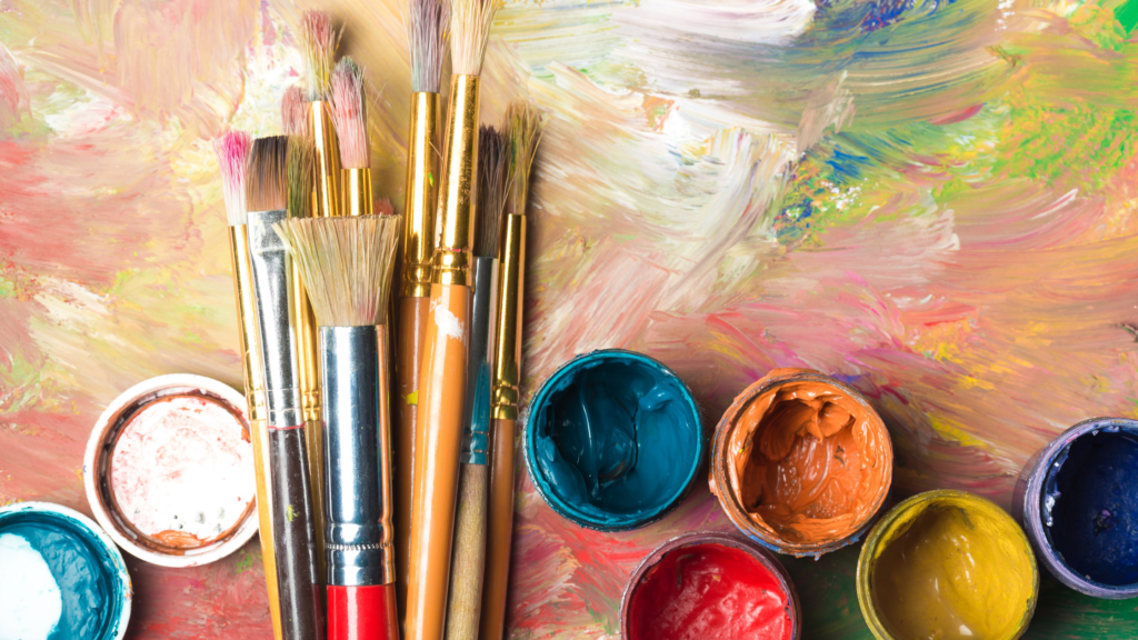 Canvas Paints and paint brushes