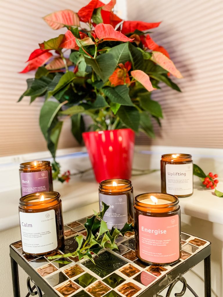ChillWinter aromatherapy candles with holly and poinsettia