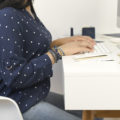 Woman working from home at her desk