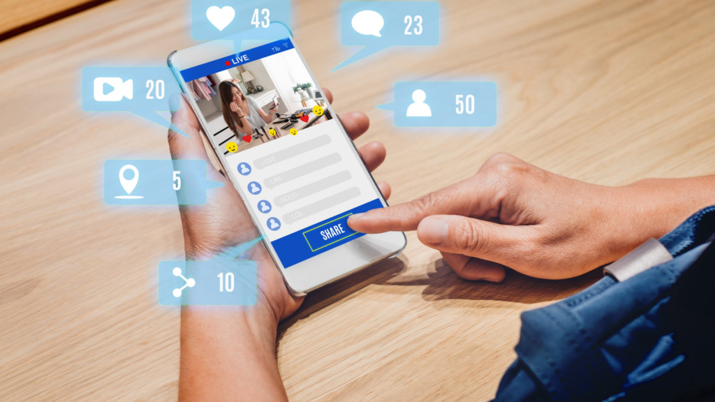 Mobile phone with social media showing new followers comments and likes count