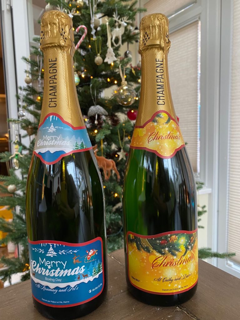 Two bottles of personalise Christmas champagne