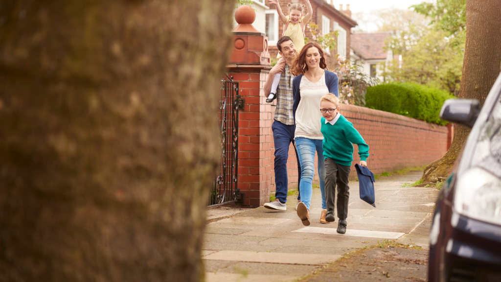 Family walking to school