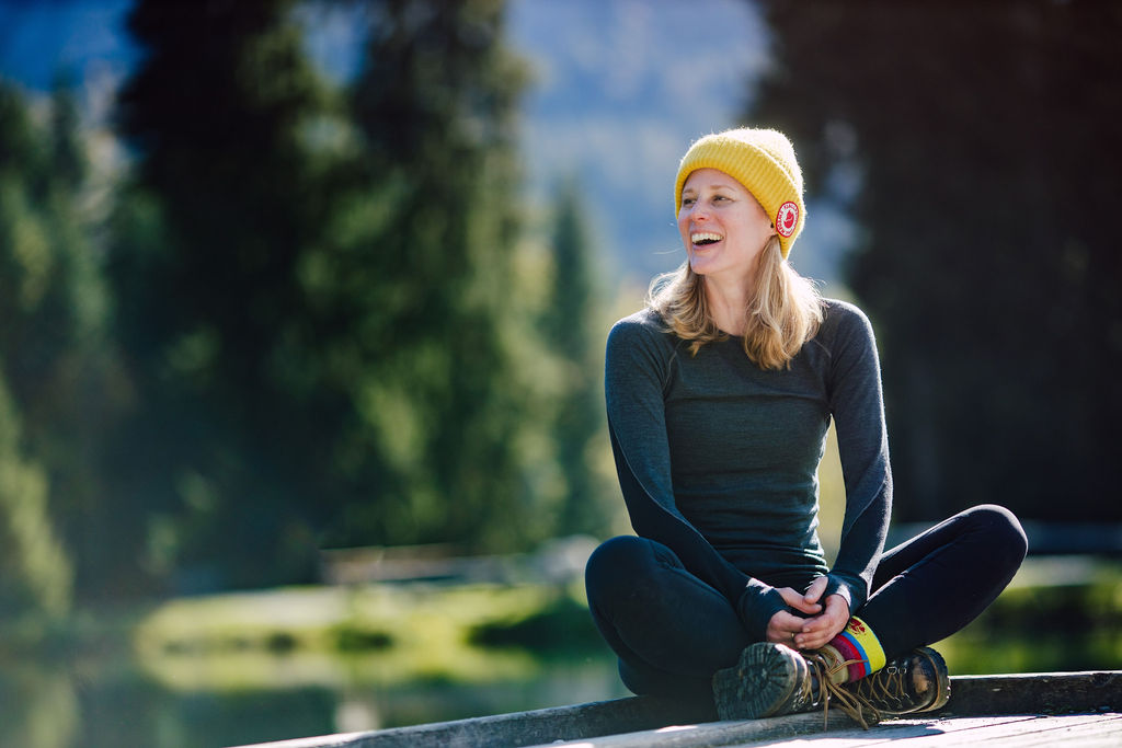 woman meditating in the mountains