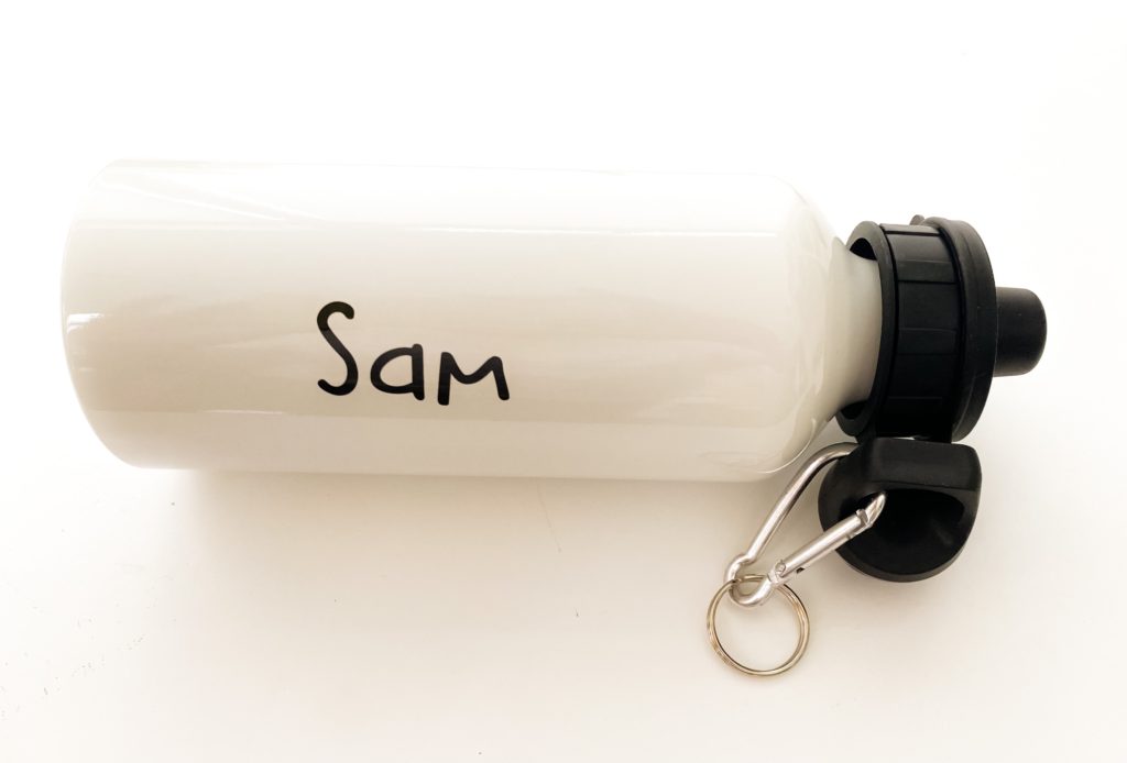 Personalised water bottle with name Sam from Boutique Gifts