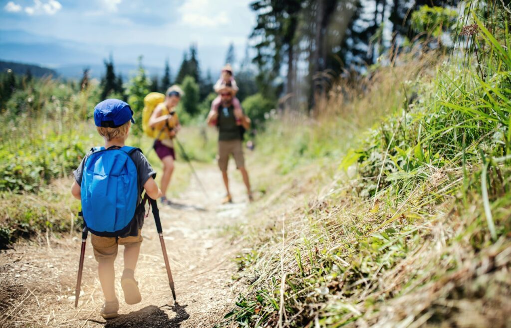 Family hiking together