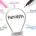 Health lightbulb with ideas on how to be healthy