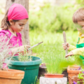 Two kids gardening