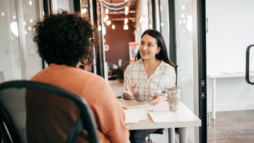 Two women in an office at an interview