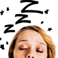Teenager sleeping with zzzzs and stars in grphics above her head