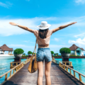 Lady opening her arms to the Maldives