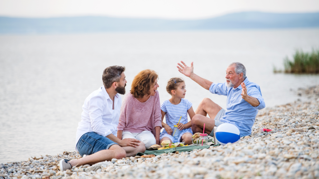Family on a multigenerational holiday by the lake