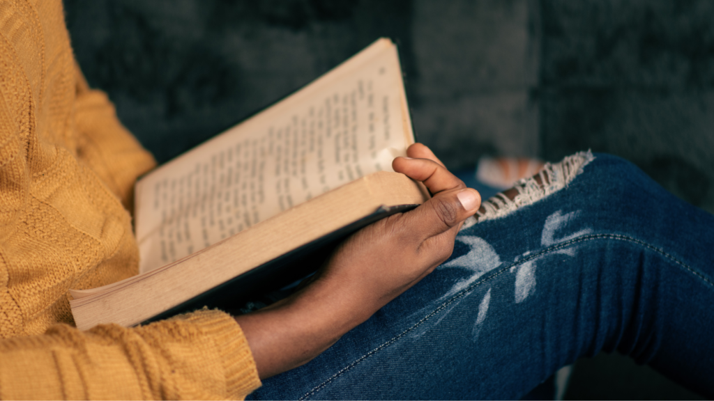 Woman reading her book