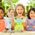 Kids at a party with their eco-friendly party bags