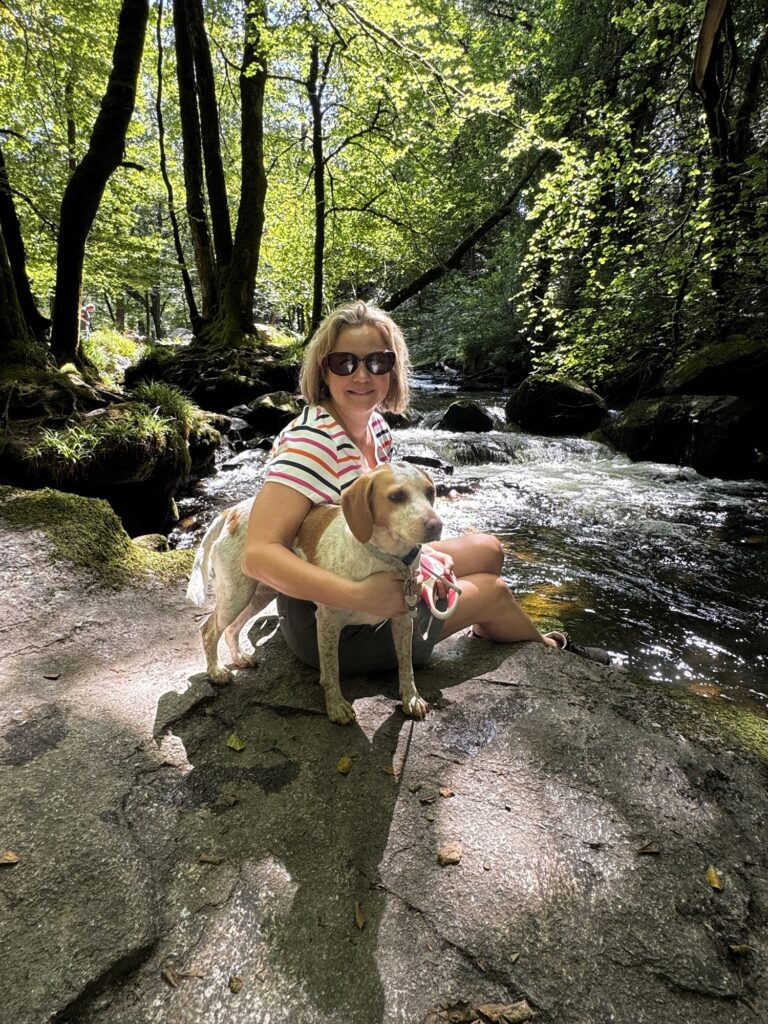 Lady and her dog at Golitha falls
