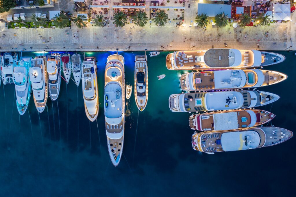 Hvar Island from above view of yachts in harbour