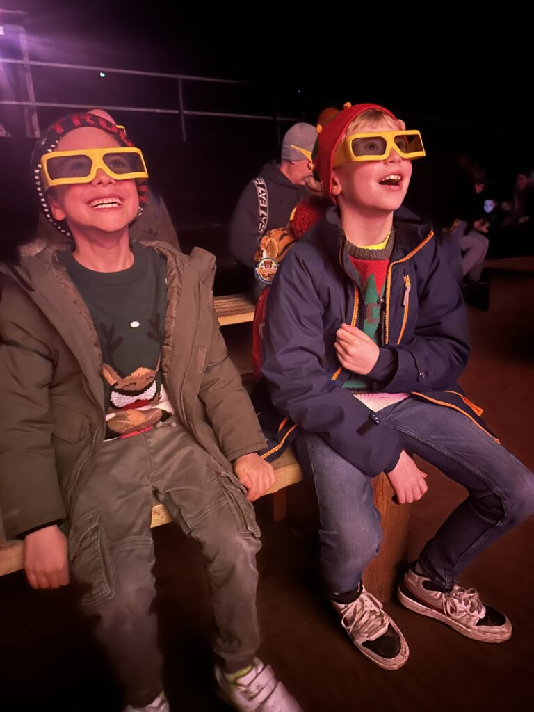 Boys enjoying 3D experience at Tulleys Farm in Sussex for Christmas experience