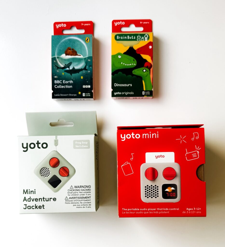 Yoto min player, adventure jacket and yoto cards