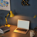 Winter home office with desk light making it cost for winter