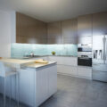 Kitchen with big fridge and freezer