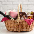 Wicker basket gift filled with goodies