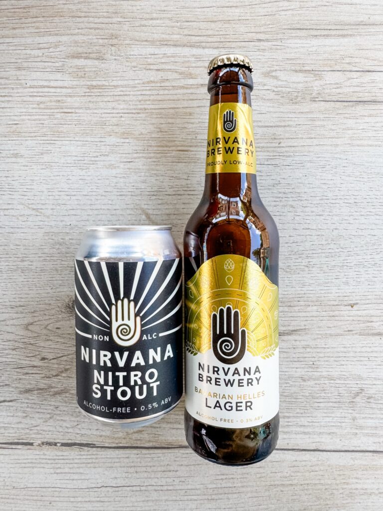 A can and bottle of non-alcohol beer from Nirvana Brewery's Discovery