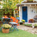 Autumn garden with shed