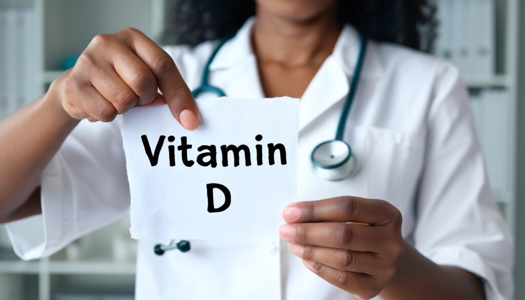 doctors hand holding a bit of paper saying Vitamin D