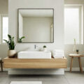 Natural eco bathroom with natural light and bright and green plants