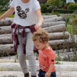 Porlock Weir Beach family playing on the logs